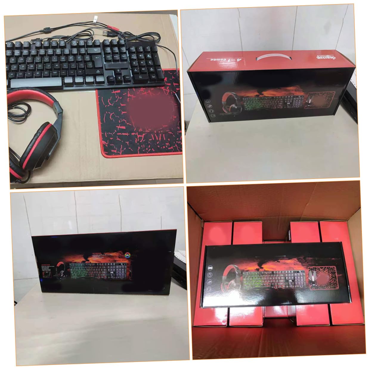 SHERCHPRY Ensemble Clavier Gamer Rétroéclairé Filaire Souris Optique, Casque Stéréo Micro Intégré et Tapis de Souris Lisse pour PC et Ordinateur Portable, Accessoire Gaming Polyvalent