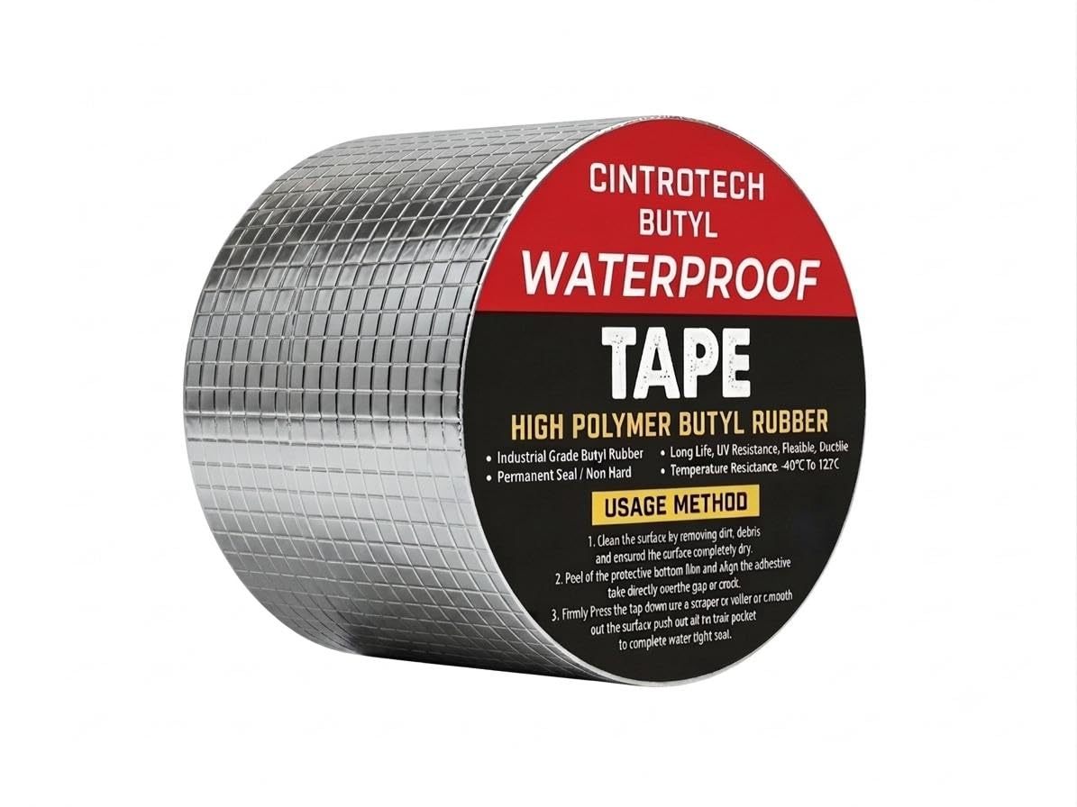 waterproof butyl tape 10cm x 5m | permanent repair aluminum foil sealing tape for roof | water leakage solution, surface crack, window sill gap, pipe puncture & boat leak patch