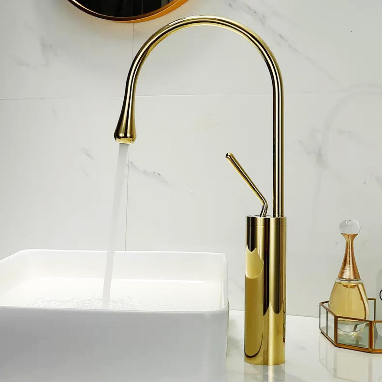 Grifo Lavabo Baño Alto Pica Grifo Lavabo De Latón Oro