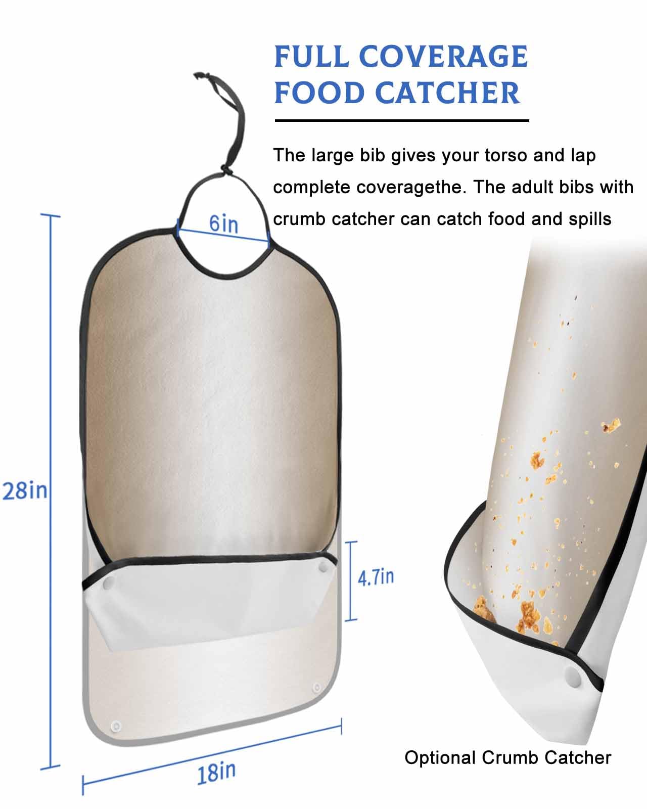 LEOKOTI Beige White Ombre Adult Bibs for Eating, Waterproof Bibs with Food Catcher & Adjustable Snap Closure, Modern Gradient Abstract Art Washable Clothing Protectors Adult Bibs for Elderly Women/Men