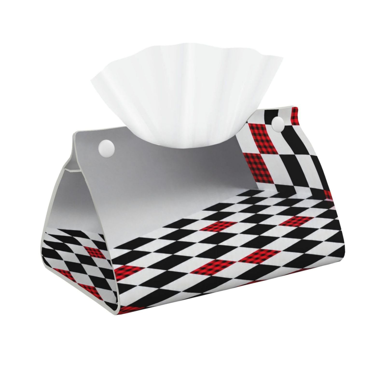Checkerboard Long Leather Tissue Box Cover-Waterproof PU Leather Tissue Holder for Bathroom, Decorative Rectangular Tissue Case