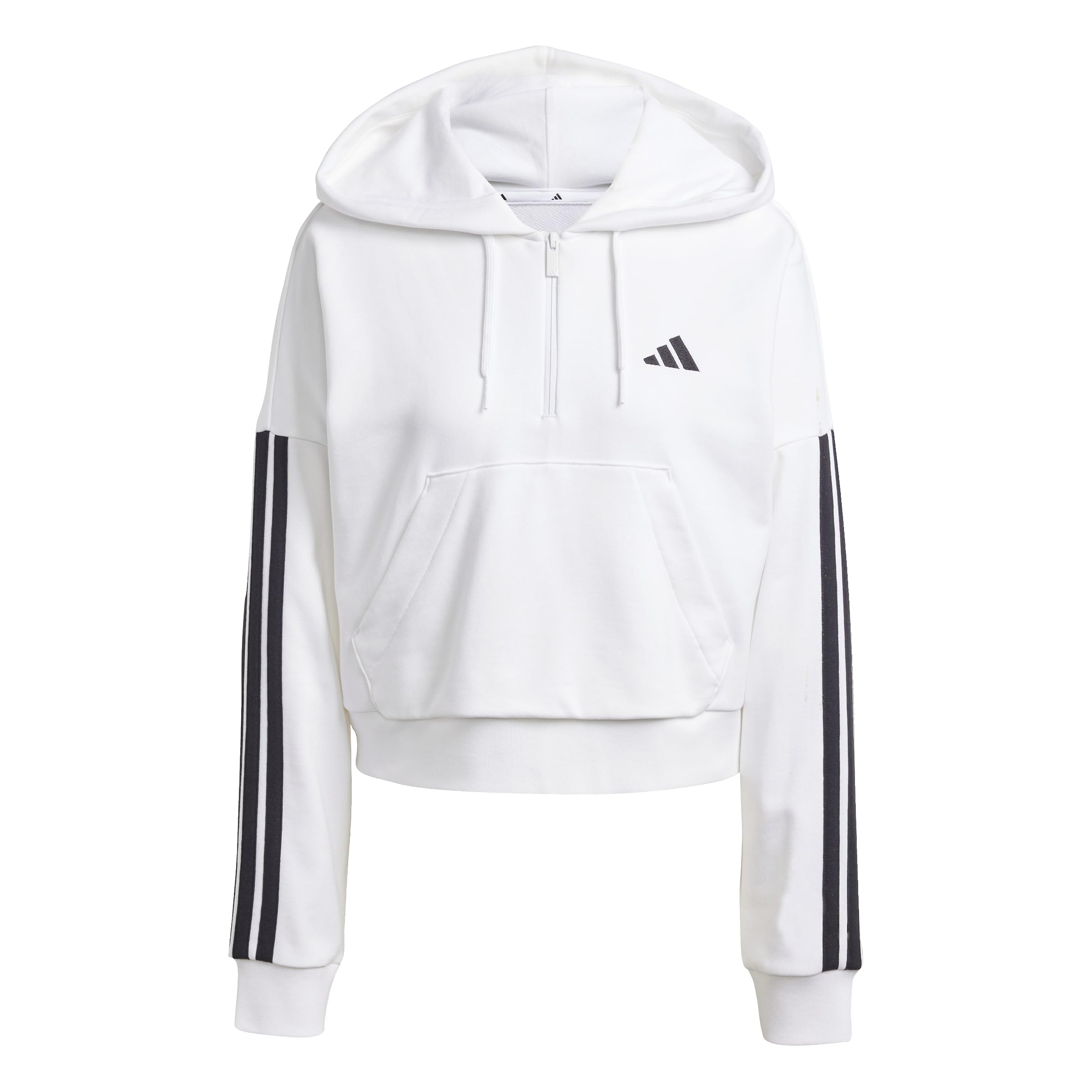 adidas Donna Essentials 3-​Stripes French Terry Quarter-​Zip Hoodie Sweatshirt, White/​Black, XXL
