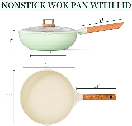 Miniatura 7 de Sartén antiadherente para wok de 12 pulgadas con tapa, sartén antiadherente con mango ergonómico, 100% libre de PEOA y PFOA, utensilios de cocina,