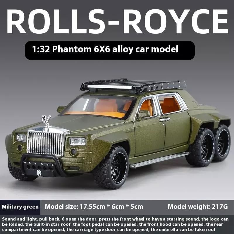 Image of 1:32 6x6 Alloy Pickup Diecast Model Car - Sound & Light Gift,Rolls-Royce Phantom Model Car 1:32 Scale Toy Cars Diecast Vehicle Boy Kid Gifts, (1:32 Rolls-Royce Phantom 6x6 -Military)