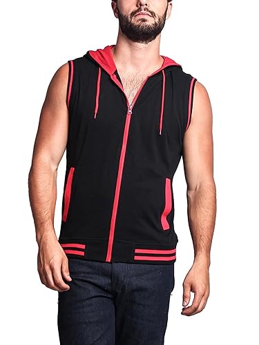 VICTORIOUS Men's Lightweight Athletic Casual Sleeveless Contrast Zipper Hoodie