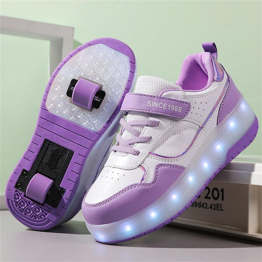 Mateju Zapatos con Ruedas Niña y Niño Patines con 2 Ruedas, Zapatillas Deportivas al Aire Libre Retráctil, Zapatillas de Skateboarding para Niñas Niños Adult 29-40 EU