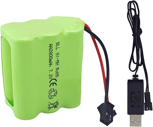 AA 7.2V 2800mAh Ni-MH Batería de alta capacidad con enchufe SM-2P y cable de carga USB para ingeniería de tanques de juguete, camiones