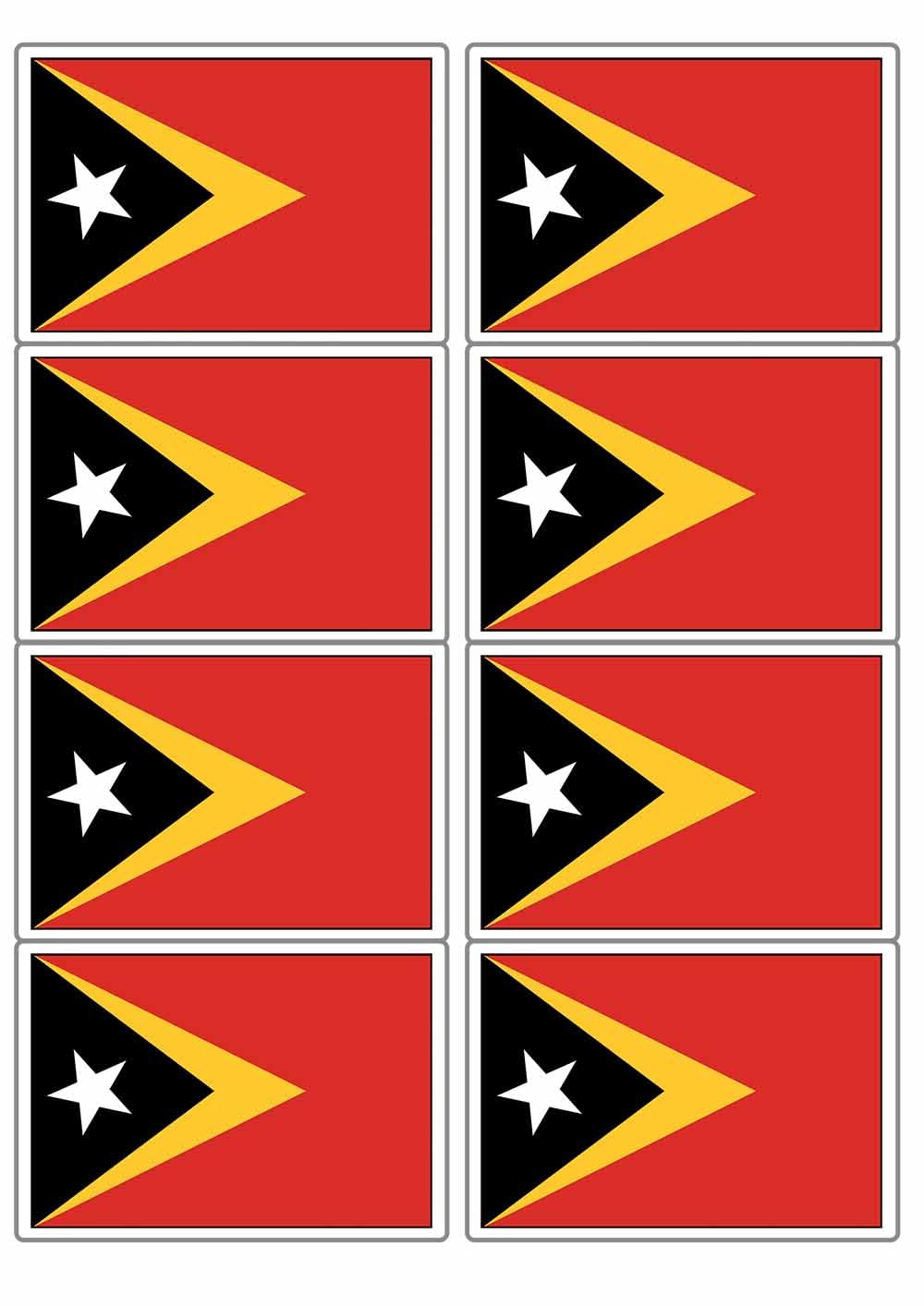 East Timor National Flag Rectangular Matt Paper Stickers A4 Sheet of 8 (Each Sticker is 99mm x 68mm) (Rectangular)