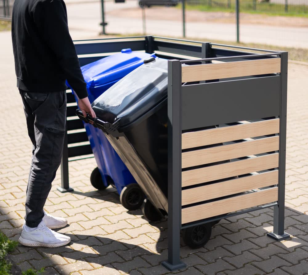 WESTMANN Planum Lot de 2 cache-poubelles, en métal, 160 x 80 x 120 cm, gris/marron, brise-vue et cache-poubelles pour 2 poubelles