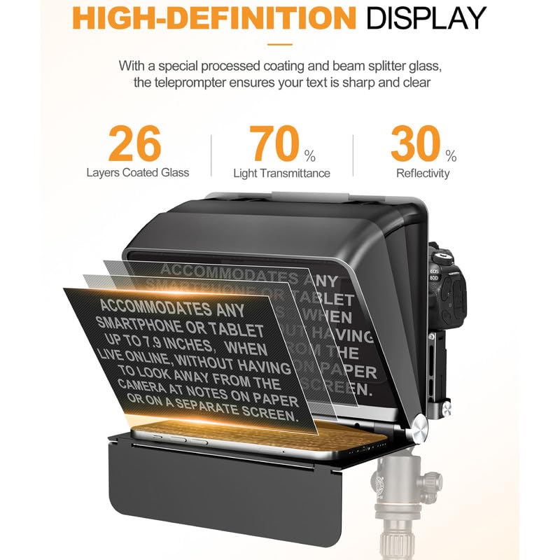LENSGO TC7 II Faltbarer Teleprompter für Kamera/Smartphone – tragbar, Bluetooth-Fernbedienung, hochauflösendes Display, universelle Kompatibilität (Universalversion für Kameras)