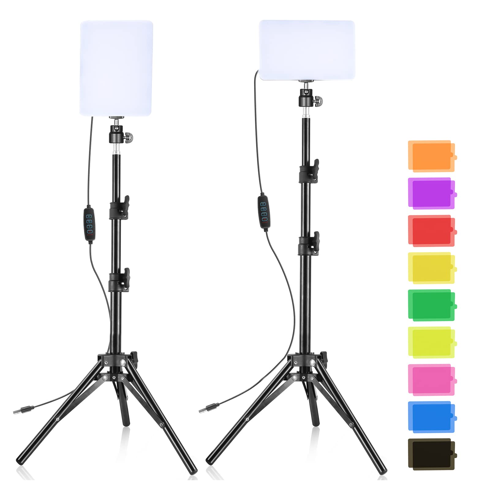 LED Video Light Kit 2 Pack 6500K Dimmable Streaming Lights USB Key Light Photography Lighting with 9 Color Filters Adjustable Tripod for Photography/Video Recording/Video Conference Lighting
