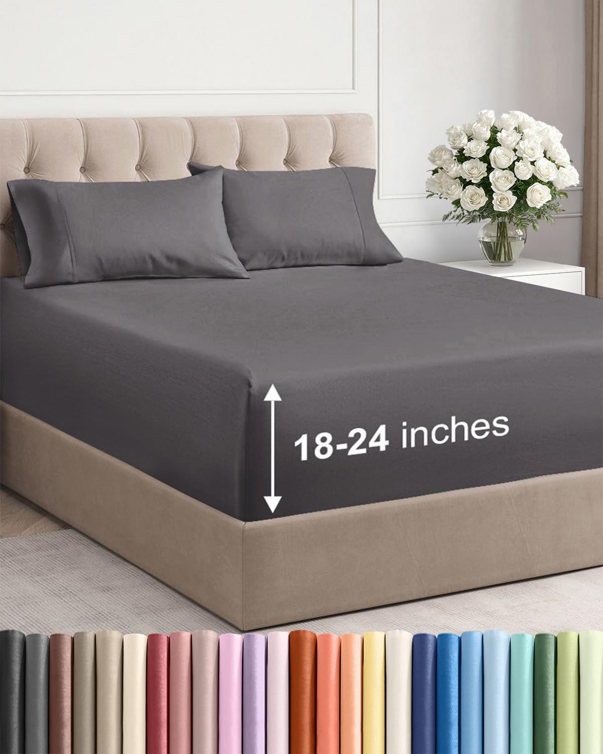 Extra Deep Pocket Full Sheets - 4 Piece Breathable & Cooling Bed Sheets - Hotel Luxury Bed Sheet Set - Soft, Wrinkle Free & Comfy - Easily Fits Extra