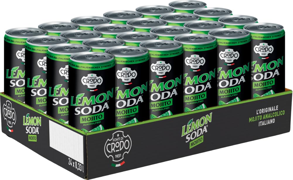 LEMON SODA MOJITO (24x330ml) – Italienische Limonade von FONTI DI CRODO mit natürlichem Quellwasser & Mojitogeschmack. In Einwegdose ohne künstliche Zusätze – ideal für Aperitif & Cocktails