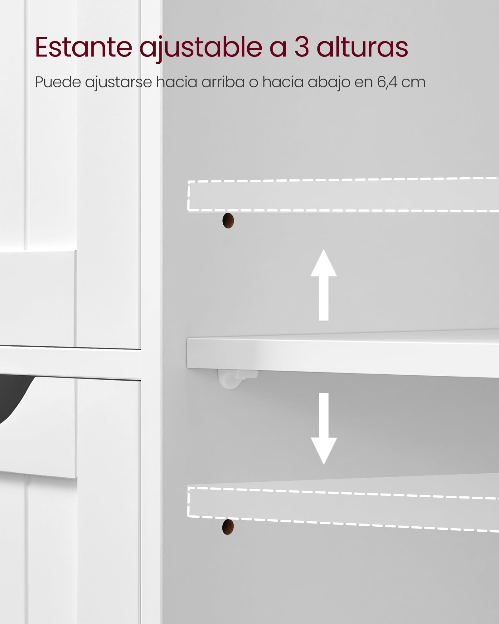 VASAGLE Gabinete de Baño, Gabinete de Almacenamiento con 4 Cajones y 1 Armario de Taquilla, Puerta Simple, Estante Ajustable, para Sala de Estar, Cocina, Entrada, Blanco LHC41W