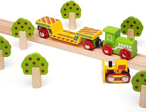 Miniatura 6 de Bigjigs Rail Bulldozer de madera cargador bajo: la mayoría de las otras marcas principales de rieles de madera son compatibles