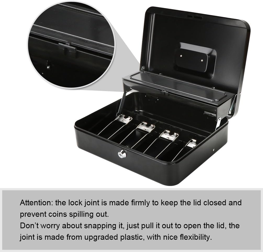 Jssmst Large Cash Box with Lock - 2017 New Metal Money Box 100% Safe, 11.8L x 9.5W x 3.5H Inches, Black, SM-CB0501L : Office Products
