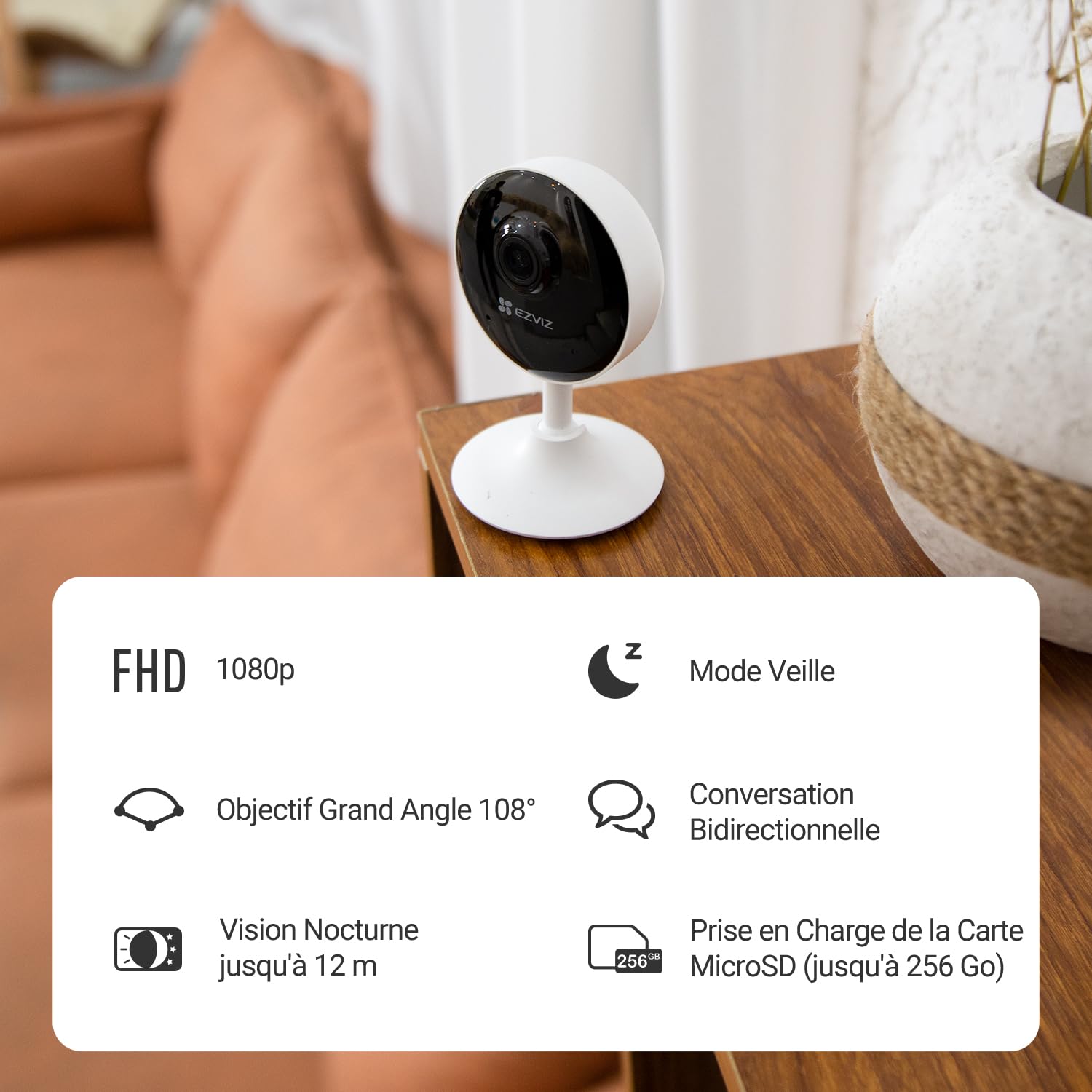 EZVIZ Caméra Surveillance WiFi Interieur 1080P FHD, Caméra IP WiFi sans Fil, Caméra Bébé/Animal Compatible Alexa, 135° Grand Angle, Détection de Mouvement, Audio Bidirectionnel, C1C 2PK