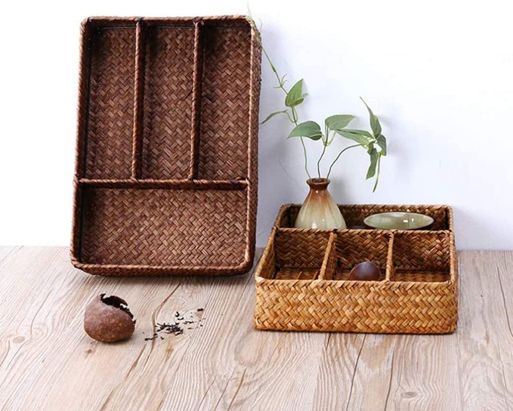 Organizador De Cajones para Utensilios De Cocina con Divisores Cesta De Mimbre para Cubiertos Cesta De Mimbre para Servir Cubiertos Bandeja Organizadora De Cubiertos