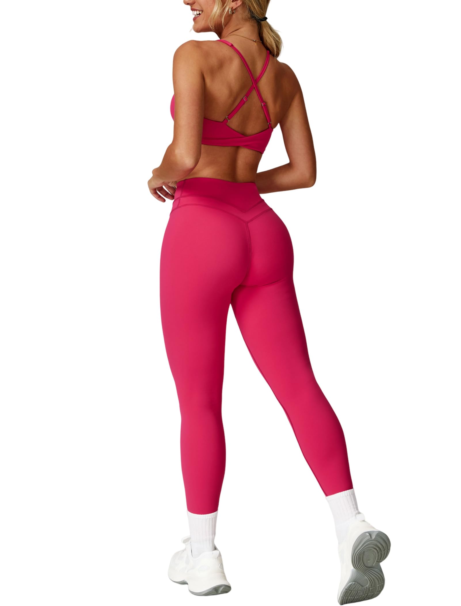 QBGJTD Womens Workout Sets Adjustable Straps Sports Bras and High Waist Leggings Sets Pilates 2 Piece Outfits for Women