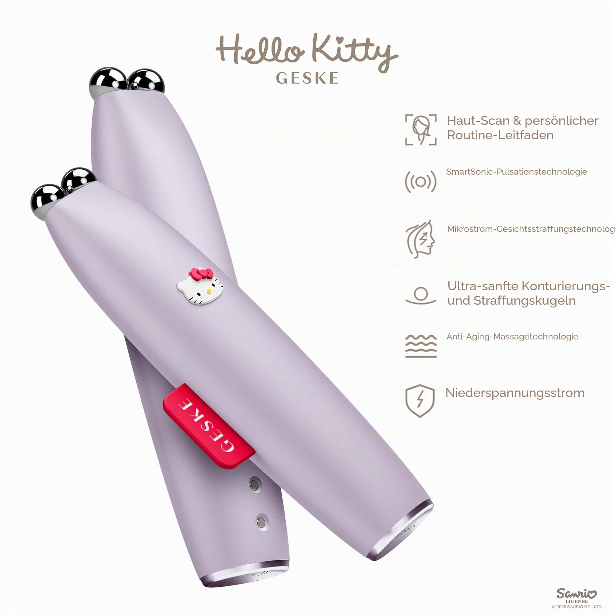 GESKE x Hello Kitty | SmartAppGuided™ MicroCurrent Face-Lift Pen | 6 in 1 | Skincare Tool mit Mikrostrom | Anti Aging Device | Gesichtsstraffung | Junge Haut ohne Falten | Gerät für das Gesicht