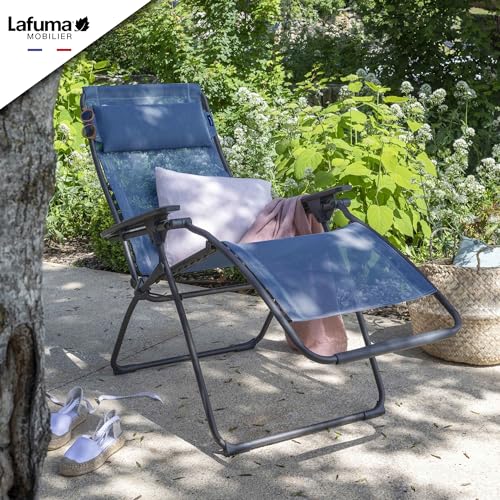 Lafuma Futura XL Zero Gravity Patio Recliner (Ocean Blue Batyline Canvas) Extra Large Outdoor Folding Lounge Chair, Blue (Ocean), One Size