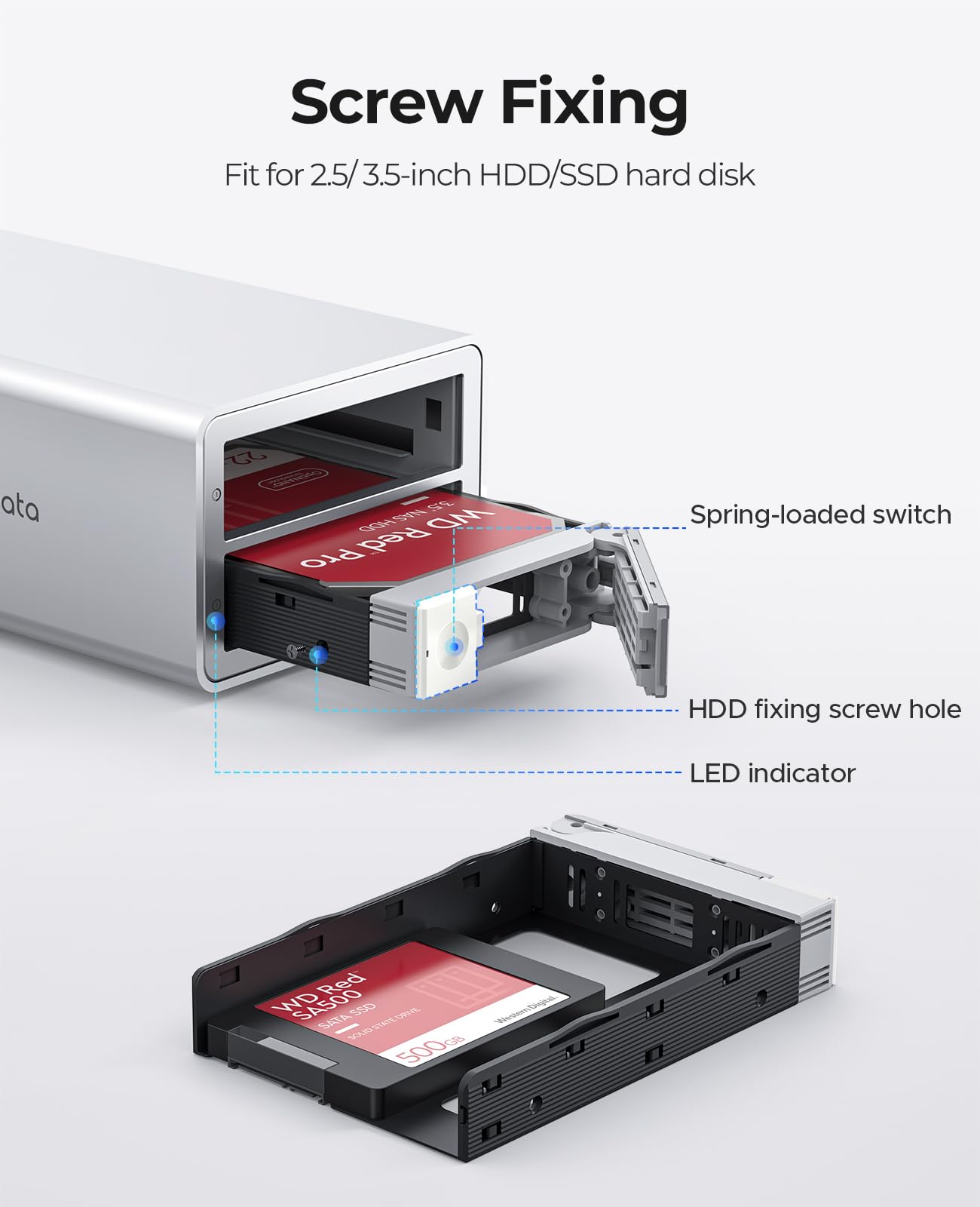 ORICO 2 Bahías Raid - Carcasa para Disco Duro Externa para HDD/SSD SATA de 2,5/3,5 Pulgadas hasta 2X 22TB, USB3.0 Tipo B, estación de Acoplamiento para Disco Duro, admite Raid 0/1/PM (9928RU3)