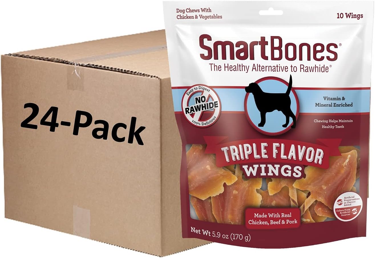 SmartBones No Artificial Colors or Preservatives Rib and Wing Chews, Treat Your Dog to a Fun Shapped Triple Flavor Chew