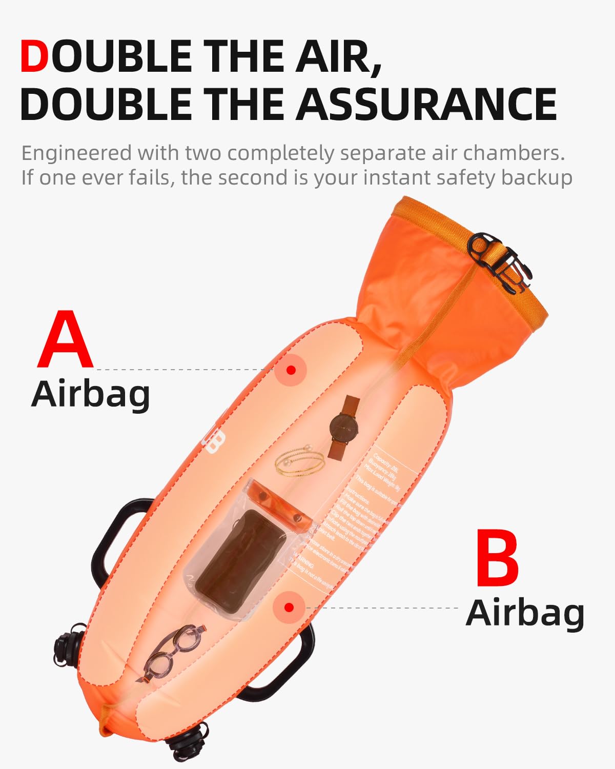 Abahub Boa galleggiante gonfiabile con sacca asciutta, 28 l, per nuotatori | Dry Bag impermeabile con fischietto di allarme, custodia per cellulare impermeabile, aiuto per il nuoto