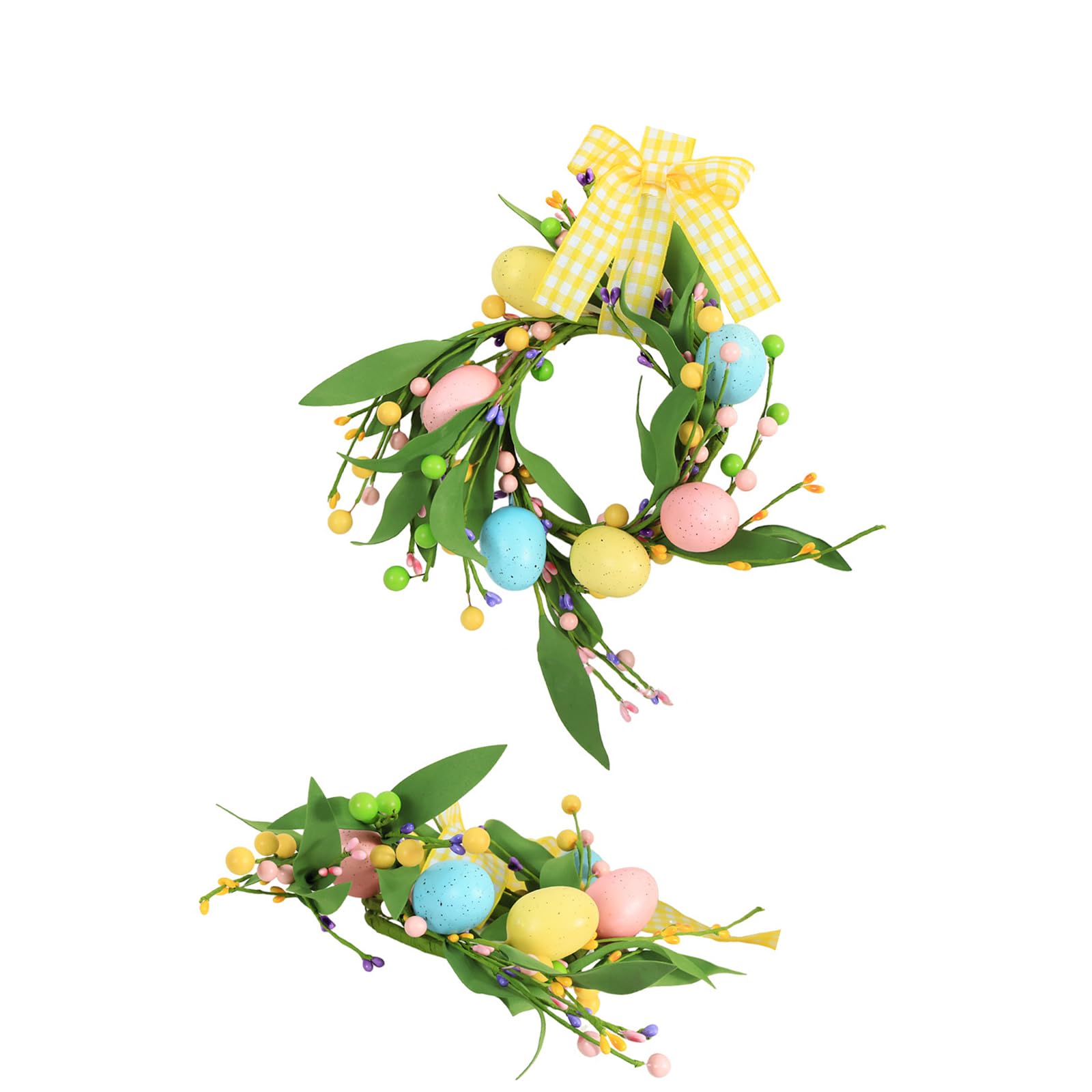 Msioytog B Easter Wreath With Faux Eggs And Flower For Holiday Decoration Indoor Outdoor Use Garland Door Ornament Easy Hanging Plastics Easter Eggs Flowers Wreath