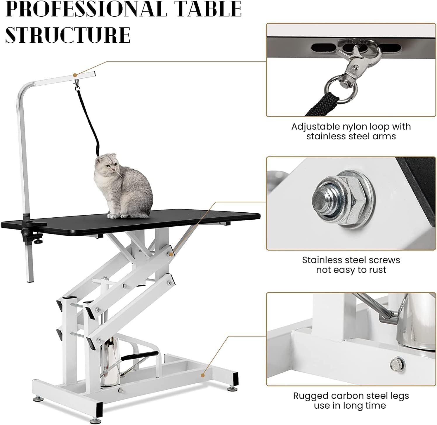 Fegherug Hydraulic Dog Grooming Table for Large Dogs, Heavy Duty Collapsible Professional Grooming Table with Adjustable Overhead Arm and Noose, 42.5''/ Black