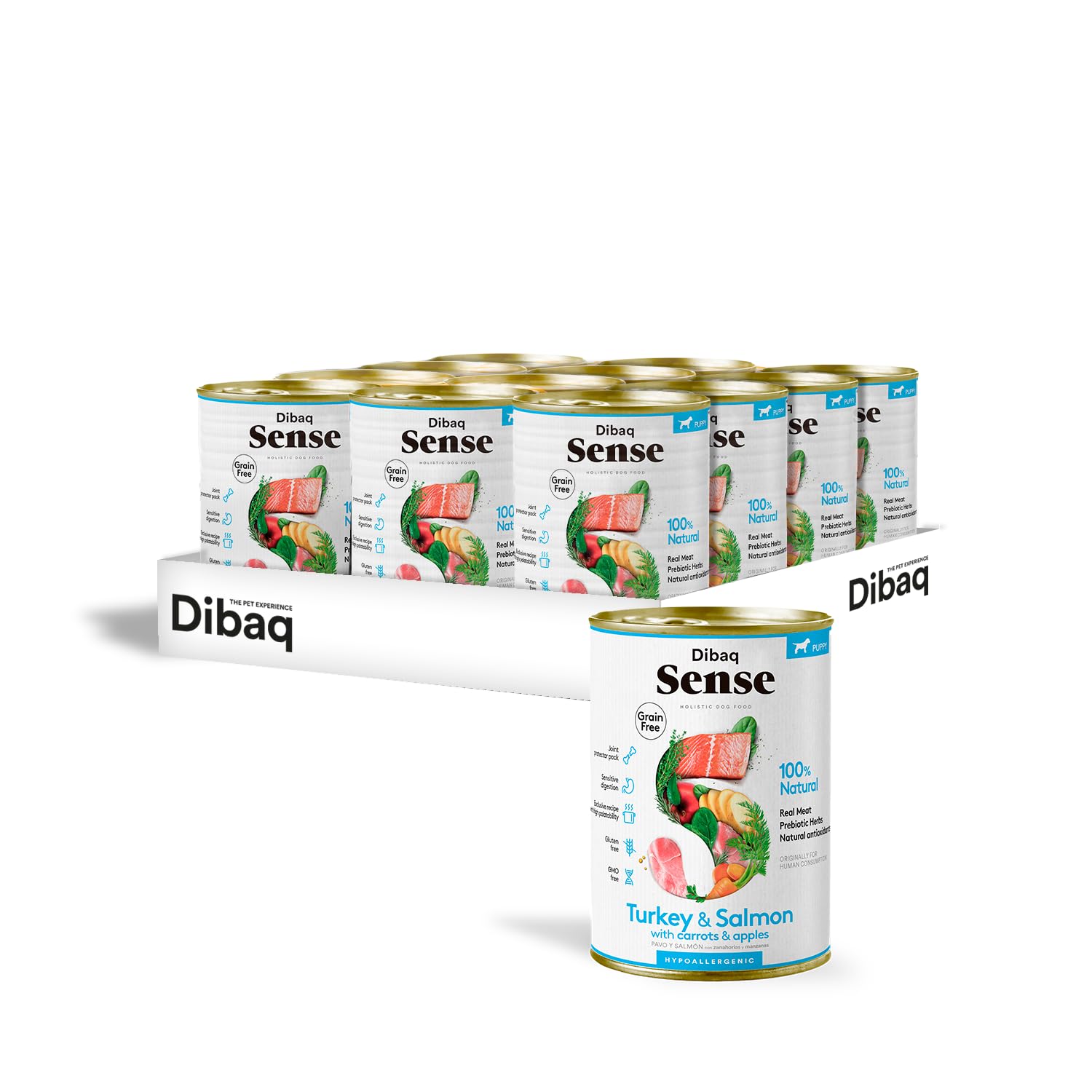Dibaq Sense Grain Free Salmón y Pavo Cachorros, 12 uds x 380 gr
