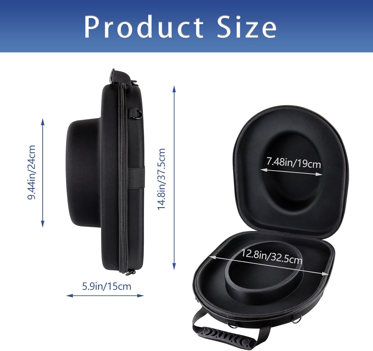 トラベルハットケース カウボーイ/フェドーラ/パナマ用 ハードシェルトラベルハットボックス - キャリーハンドル、ショルダーストラッ