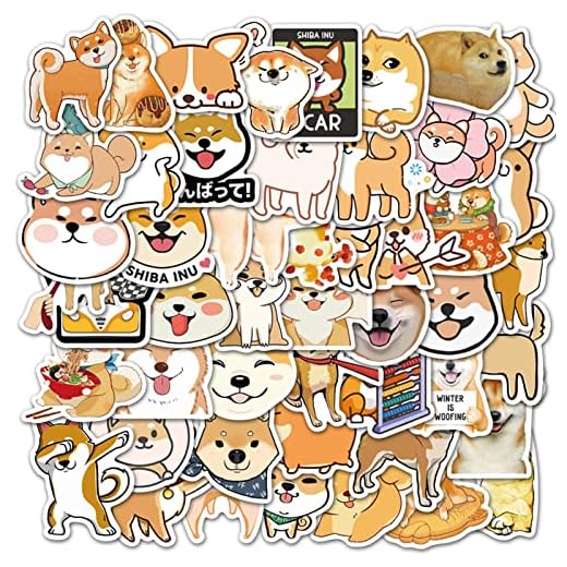 Dog Stickers Decals for Laptops,50 Pcs Cute Funny Fancy Shiba Inu Akita Dogs Waterproof Vinyl Sticker,Water Bottle Phone Skateboard Stickers for Kids,Teens,Adults