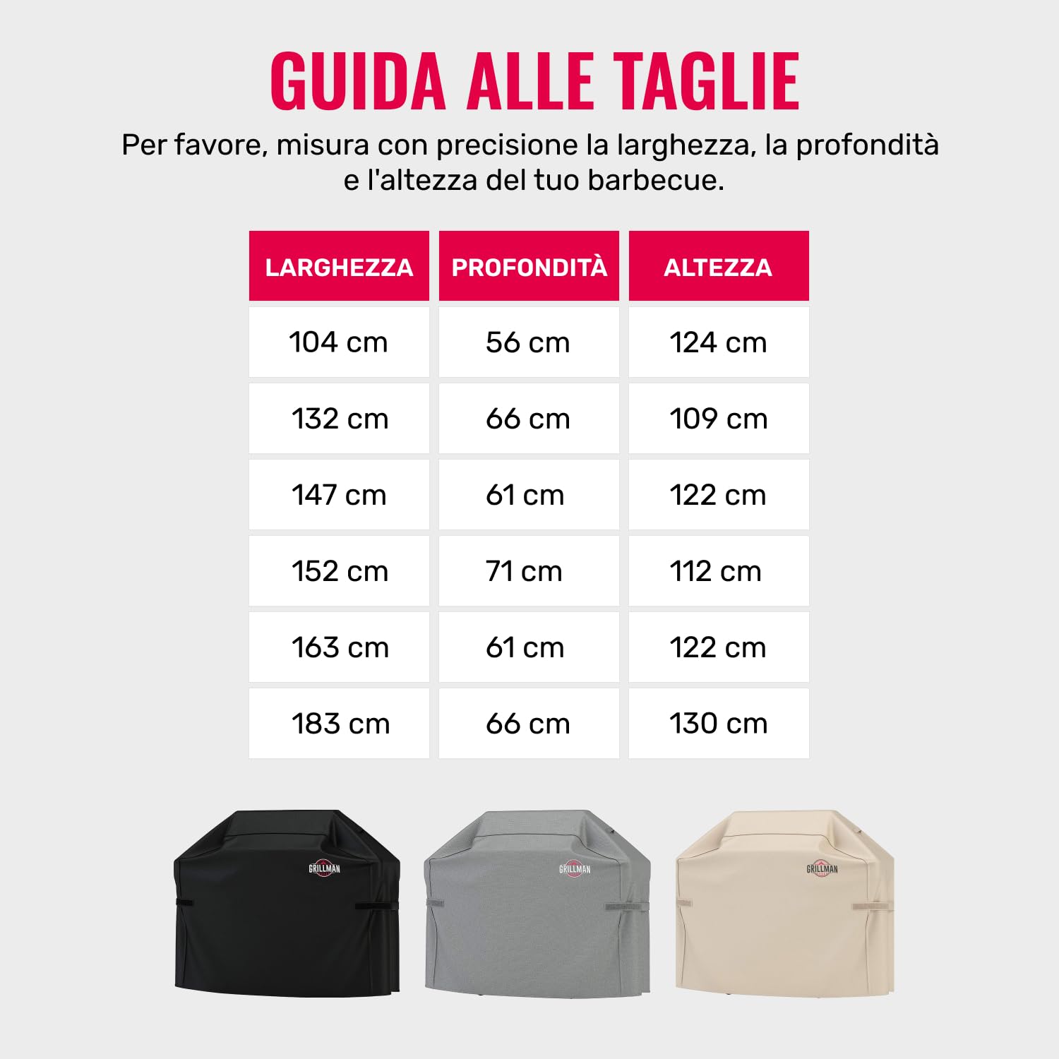 Grillman Premium Copertura per Barbecue, Copertura per Barbecue a Gas per Weber, Brinkmann, Char Broil ETC. Resistente agli Urti, ai Raggi UV e all'Acqua (163 cm, Nero)