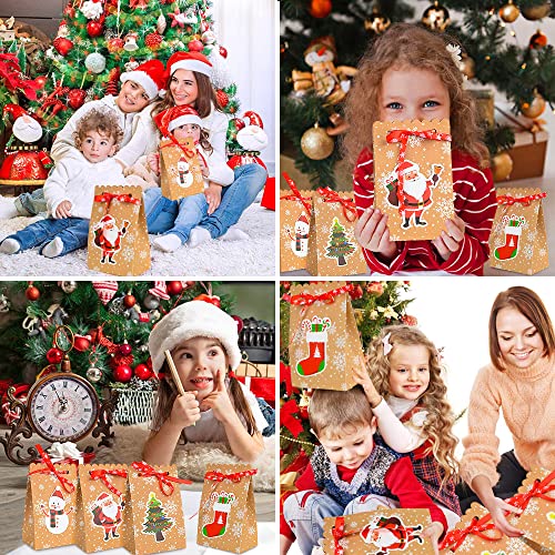 YYDSXK Sacs Cadeaux De Noël Lot 16, DIY Kraft Papier Traiter avec Mots Clés et Autocollants, Boîtes Douces Noël, Assortiment Biscuits pour Fête Décoration, rouge, small - Image 7