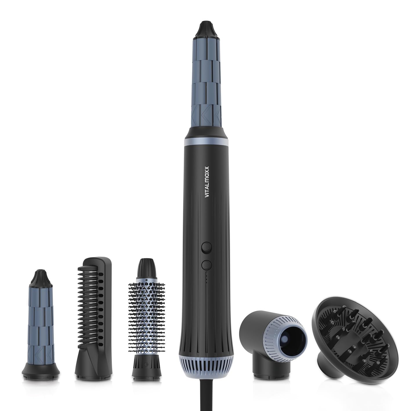 VITALmaxx Air Curler Plus 6-in-1 | Tecnologia airflow | Multi-styler con arricciacapelli, asciugacapelli, spazzola e diffusore - asciugatura, styling, creazione di ricci | 1500W [nero].