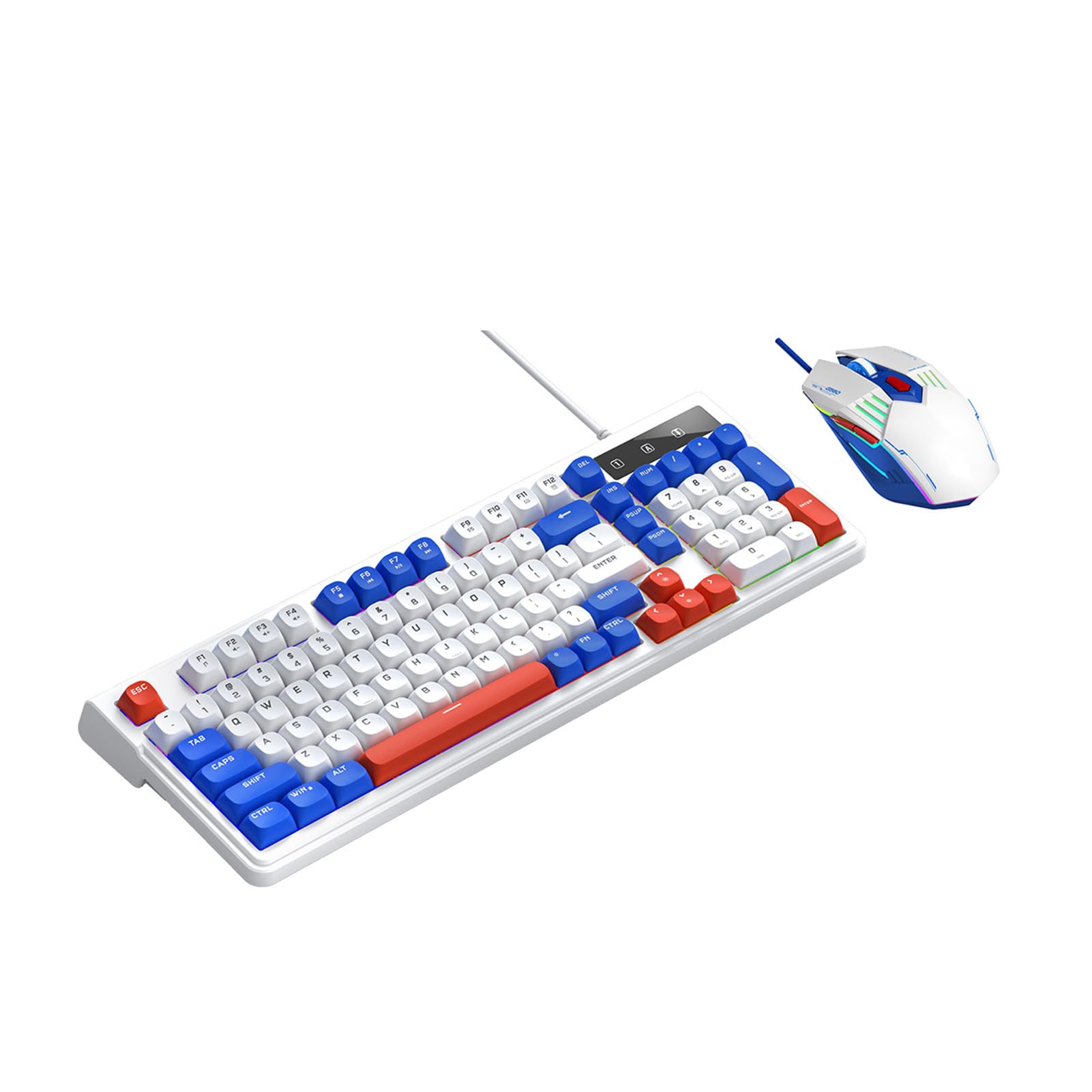 Generic Podświetlana RGB Klawiatura do Gier i Mysz Combo Kompaktowy Układ Multimedialne Klawisze Skrótów dla 98SE/ME/2000/XP/Vista/7/10, Ciche Klawisze do Laptopa Komputer Stancjonarny (Niebieski