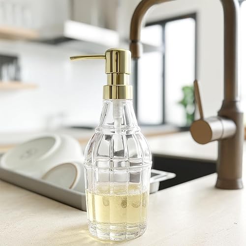 Miniatura 4 de Dispensador de jabón acrílico estriado para baño y cocina, dispensador de jabón de manos recargable, botella con bomba de jabón dorada