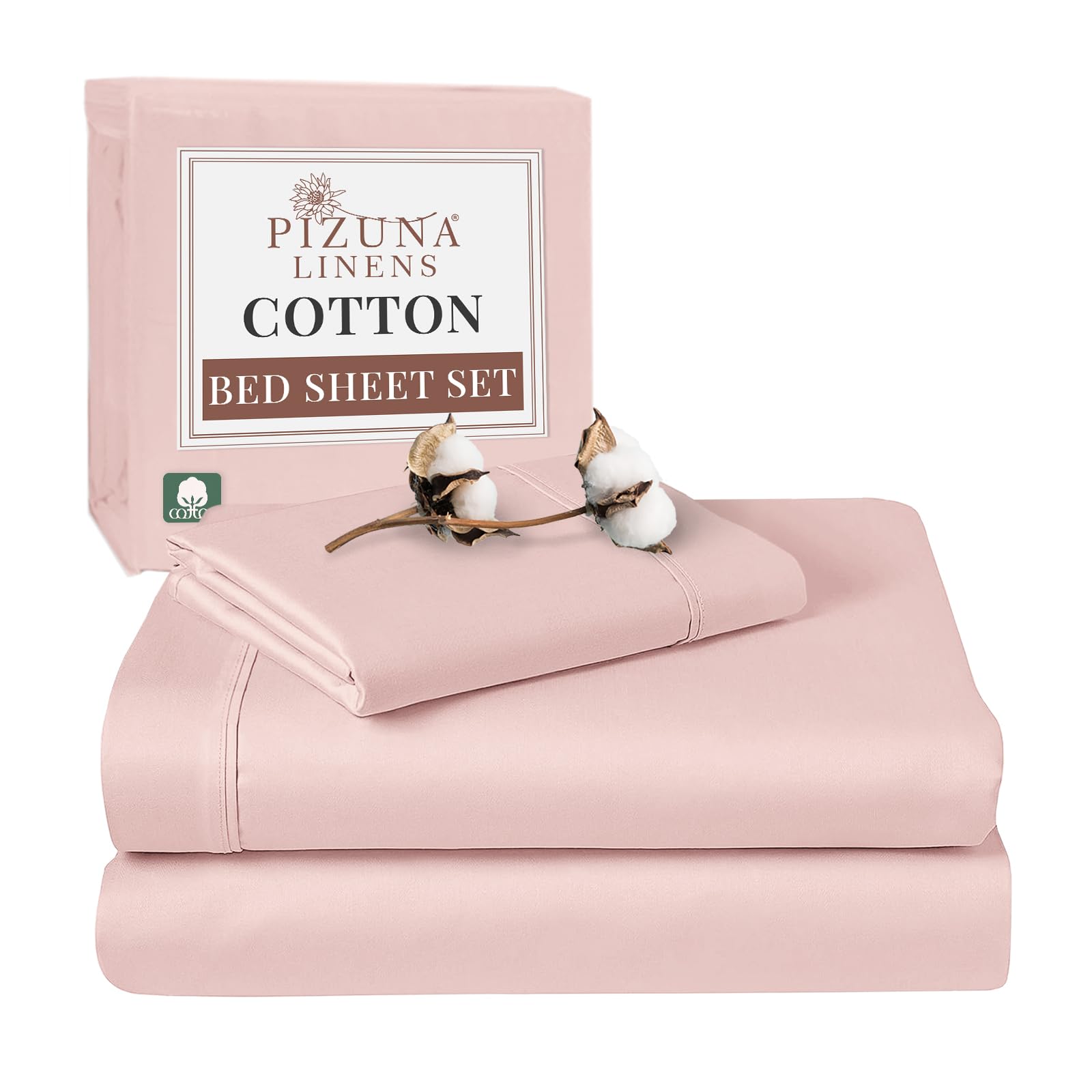 Pizuna 100% Cotton Single Bed Sheet Set Light Pink, 400 Thead Count Long Staple Cotton Bed...