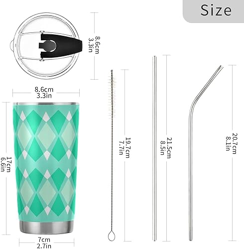 Miniatura 3 de Turquoise lozenge rhomb Stainless Steel cup with lid with Straw Leak Resistant Flip coffee mug to go for gym simply Vacuum Insulated Tumbler