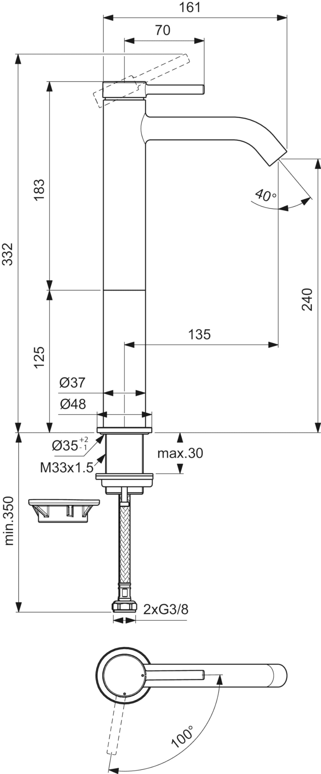 Ideal Standard Ceraline bateria umywalkowa Vessel z wkładem FirmaFlow, bez pręta i uchwytu systemu BlueStart, Easyfix, chromowana
