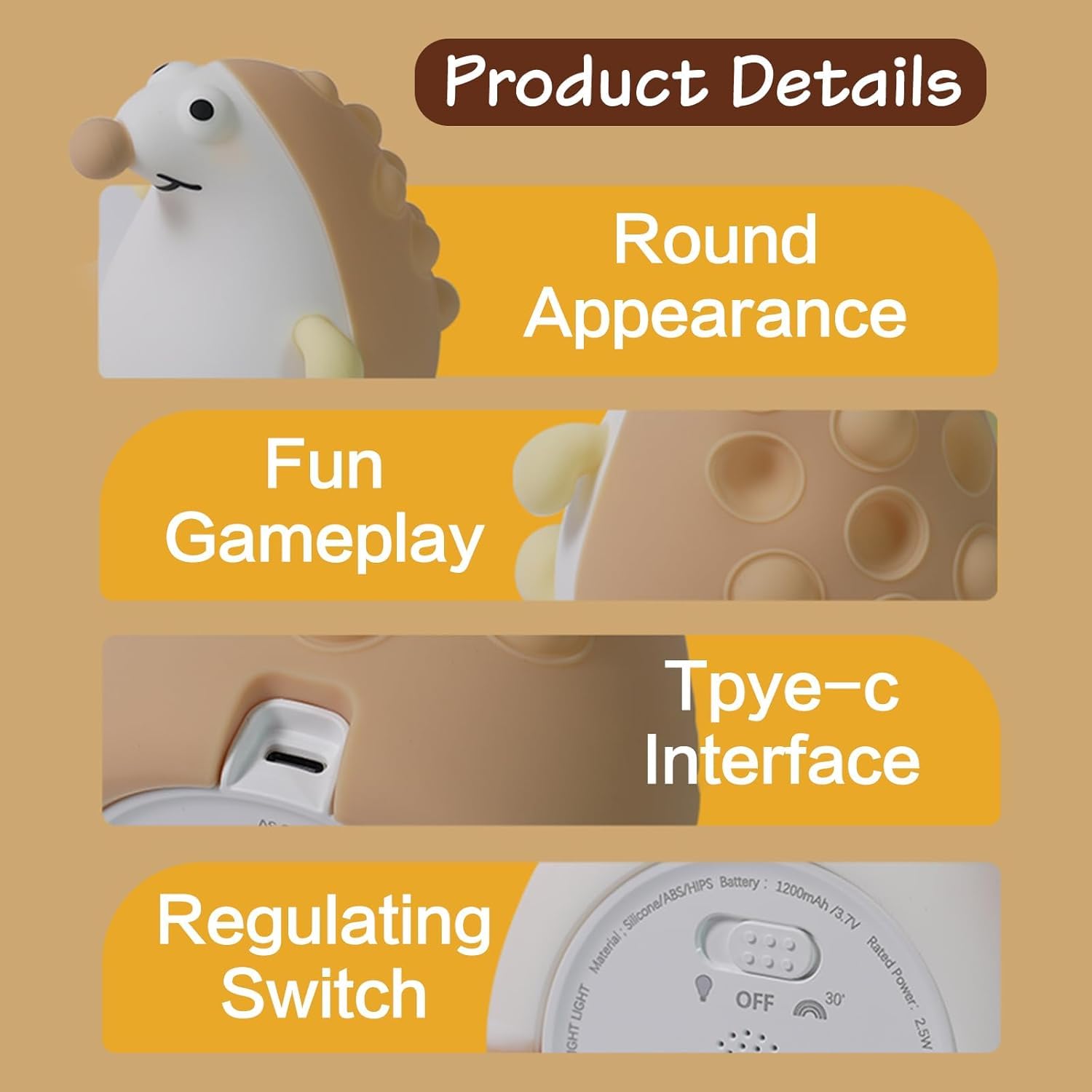 OOWOKS Luce notturna a LED per bambini Lgel Lampada da notte con 7 colori e 3 livelli di luminosità Luce notturna in silicone per neonati Lampada touch con animali Ricarica USB e funzione timer