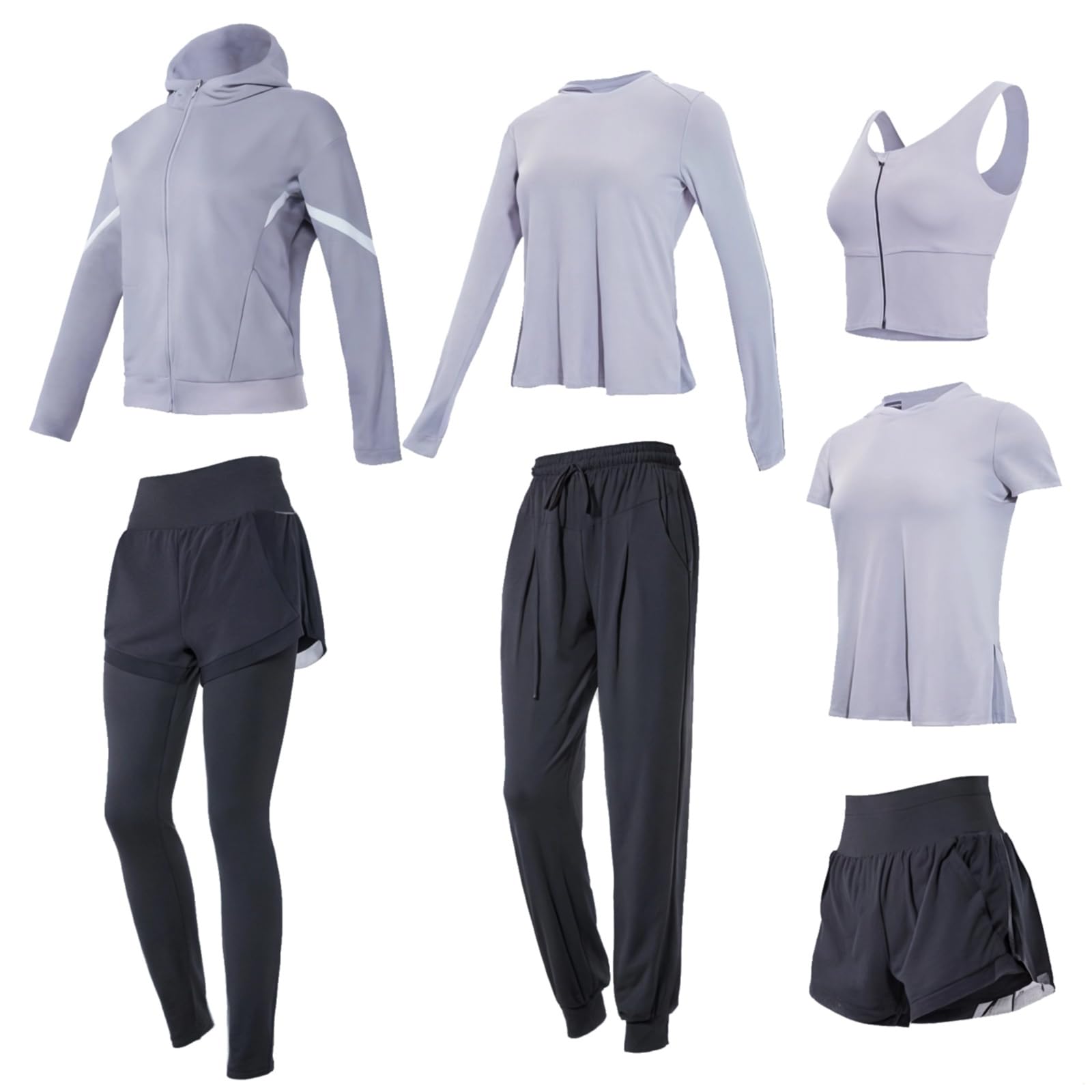Conjunto de fitness de 7 piezas para mujer, chaqueta con cremallera completa, tela elástica transpirable, material antibolitas, tamaño XXL, ideal para múltiples deportes