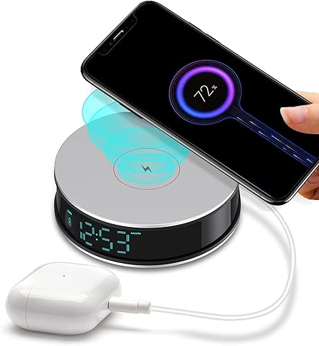 LIZVIE Reloj despertador digital con carga inalámbrica cargador inalámbrico rápido de 15 W con puerto USB pantalla LED regulable 3 en 1 relojes