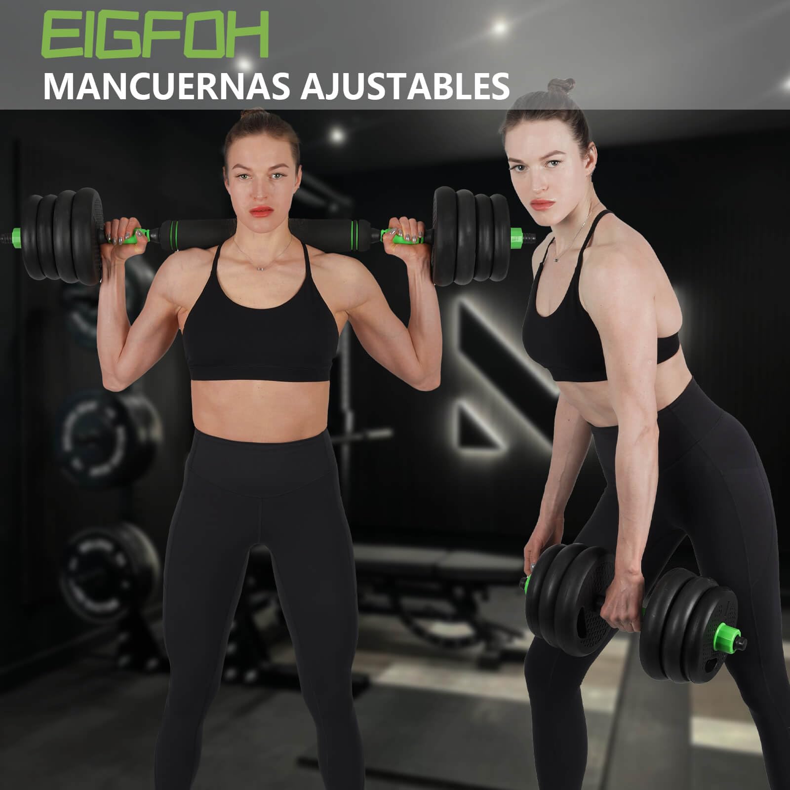 Pesas y Mancuernas Ajustables 10/15/20/30/40 KG Juego de Pesas 3en1 con Barra Recta y Curva, Mangos Antideslizantes, Kit Mancuernas para Gimnasio en Casa