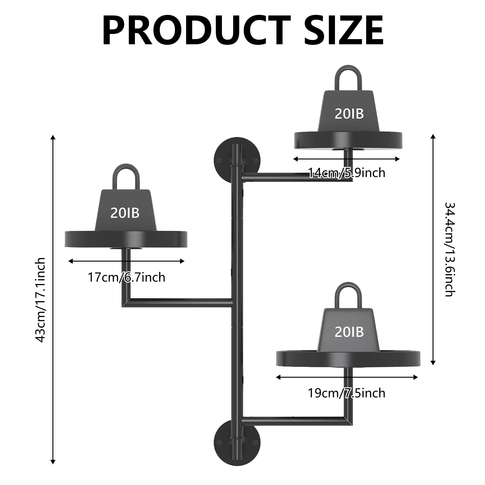 Estanteria para Plantas Interior, Soporte para Plantas de Metal de 3 Niveles, Estante para Plantas de Pared Giratorio de 180°, Estante Flotante para Plantas Montado en la Pared para Espacios Pequeños