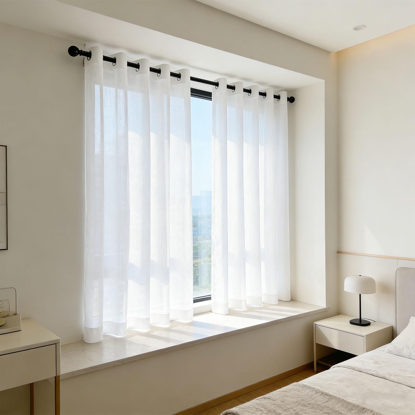 GUOJUN Halbtransparente Vorhänge 95 x 275 cm Weihnachten Dekoration, mit Ösen Voile Gardinen Vorhänge für Schlafzimmer Wohnzimmer, Weiß