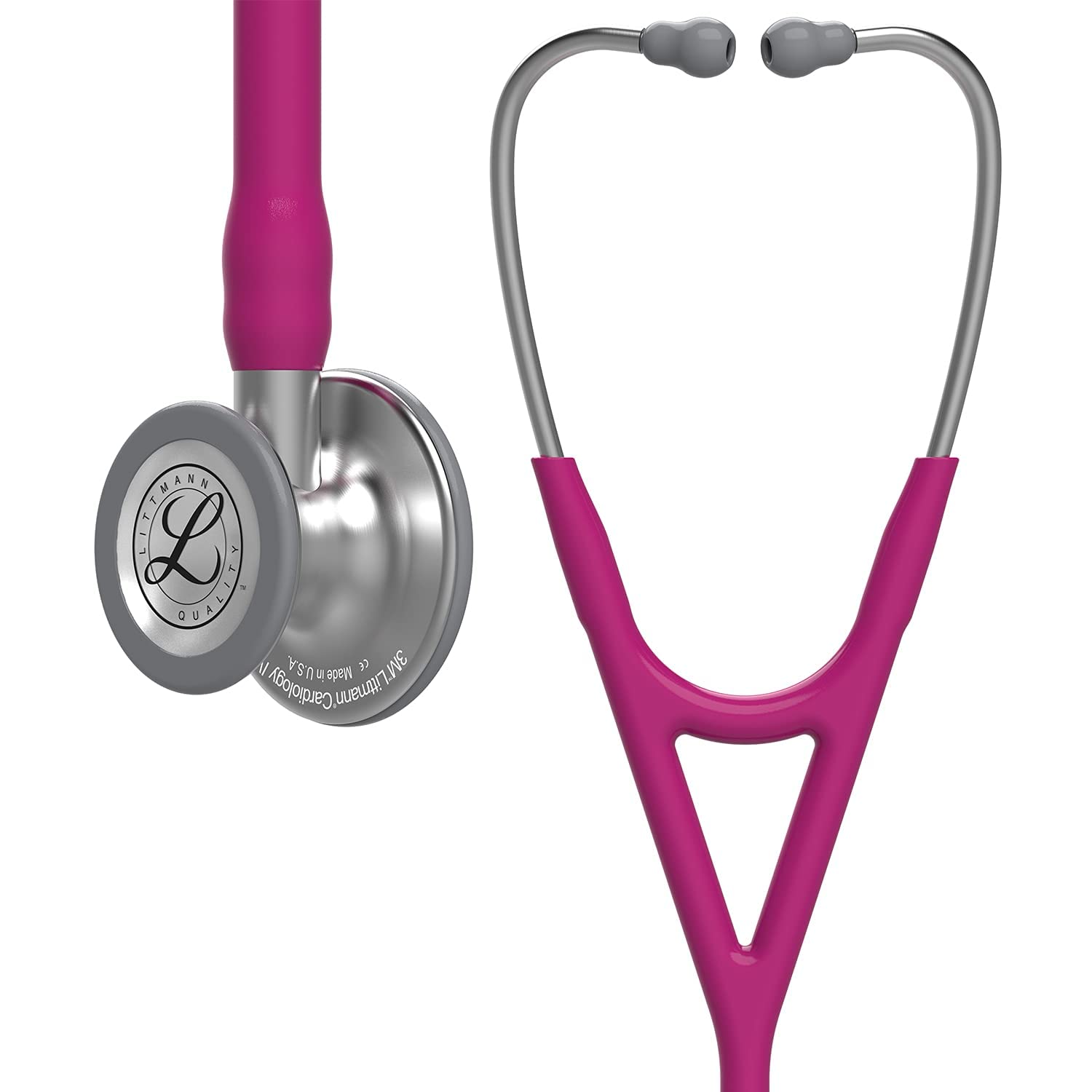 3M Littmann Cardiology IV, Stetoscopio diagnostico, testina con finitura standard, tubo auricolare lampone, 6158 + GIMA ASTUCCIO PORTA FONENDO, Bordeaux, Uso Professionale