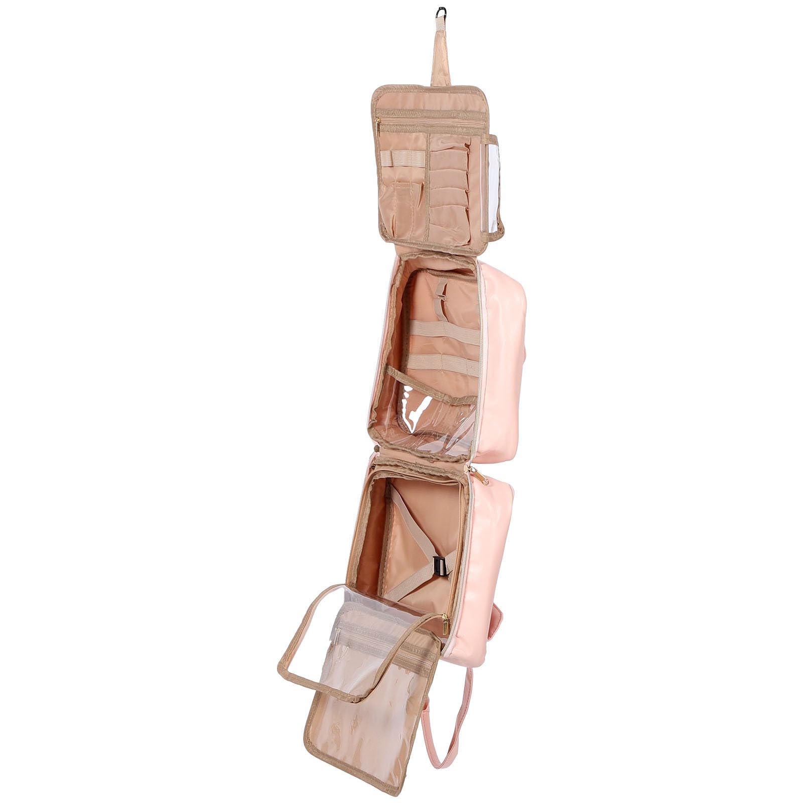 Hängender Reise Kulturbeutel für Damen mit Großem Fassungsvermögen aus Pu Leder Multifunktionaler Organizer mit Mehreren Fächern für Outdoor und Reisen
