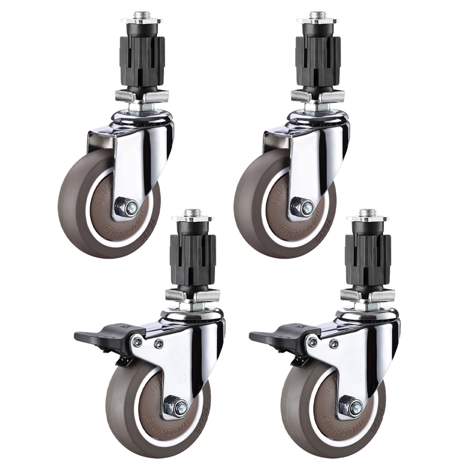 Roues pivotantes silencieuses 180kg avec manchon 25mm pour tube carré acier
